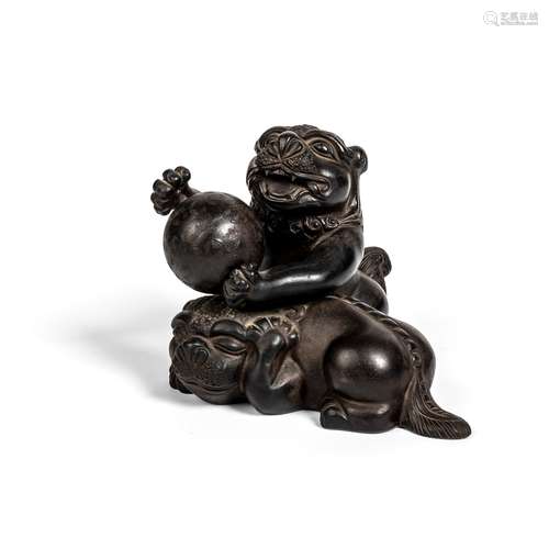 YIXING STONEWARE OF TWO 'FU DOGS'