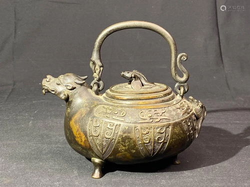 Japanese Bronze Teapot of Dragon Head a…