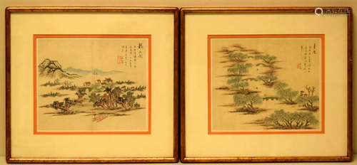 Pair Chinese Painting of Landscape Scene