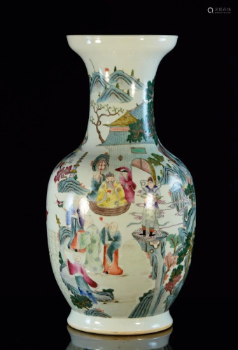 Large Chinese Famile Rose Porcelain Vase - Figural