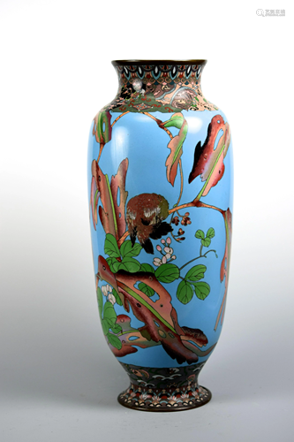 Japanese Cloisonne Vase with Butterfly and Le…