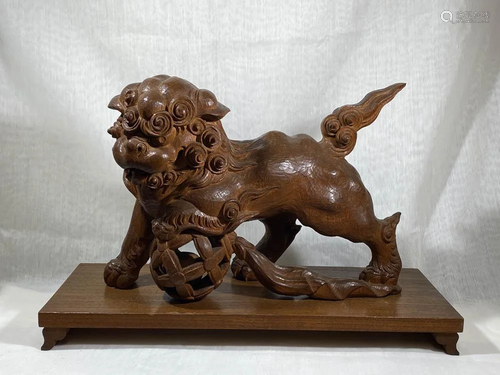 Japanese Carved Wood Shishi on Stand