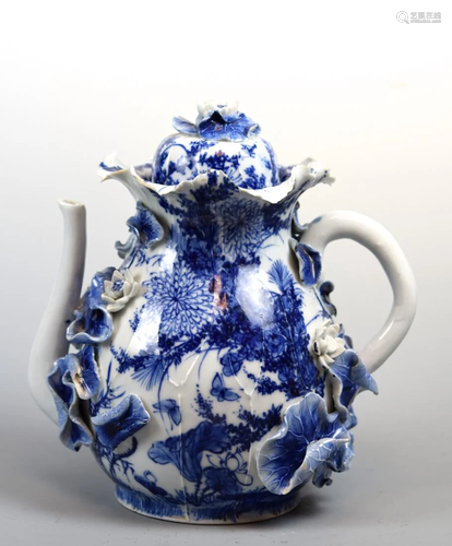 Japanese Blue White Porcelain Teapot with Lotus