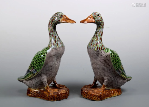 Pair Chinese Export Porcelain Ducks