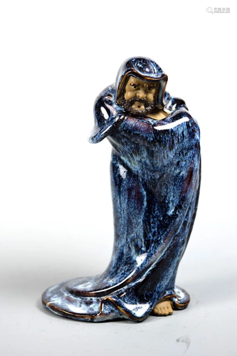 Chinese Damo Figurine with Flambe Glaze