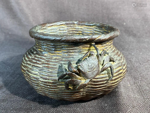 Japanese Bronze Bowl with Crab