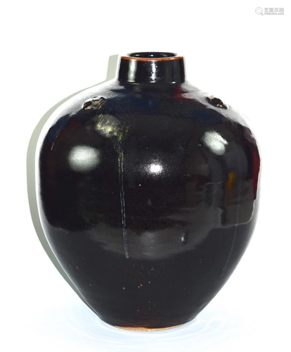 Japanese Studio Porcelain Vase with Black …