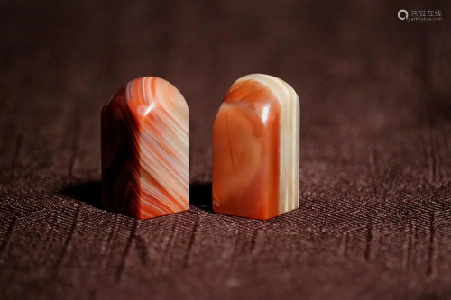 PairAntique Chinese Rare Agate Seals - Albert …