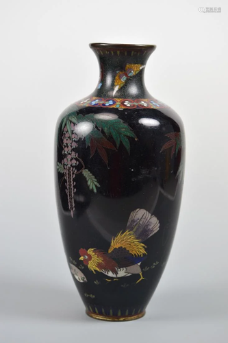 Japanese Cloisonne Vase with Rooster Scene