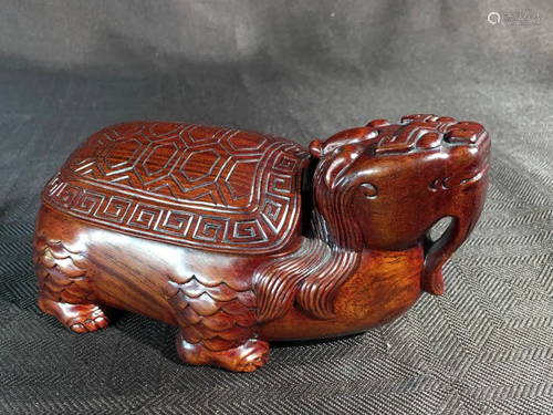 Chinese Huanghuali Wood Dragon Turtle Box