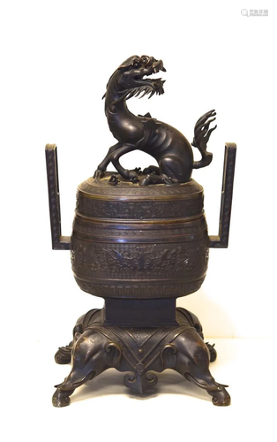 Massive Chinese Bronze Censer with Eleph…