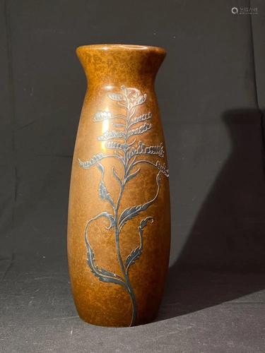 Arts and Crafts Bronze Vase with Sterling …