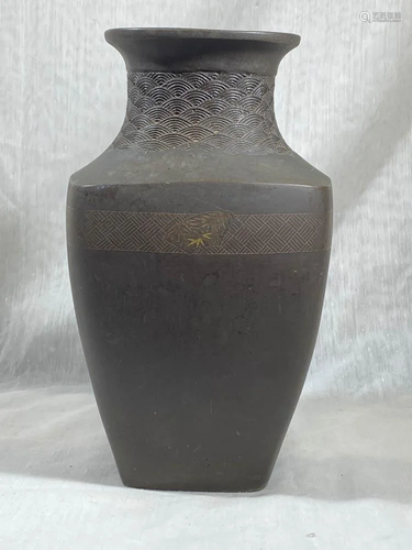 Japanese Bronze Vase with Gold Inlay