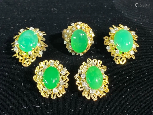 Chinese Jadiete Ring Ear Ring Set