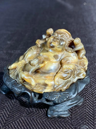 Chinese Soapstone Happy Buddha on Base