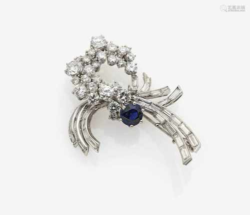 A Sapphire and Diamond Brooch