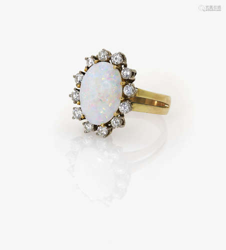 A Crystal Opal and Diamond Cluster Ring