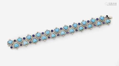 A Turquoise, Sapphire and Diamond Bracelet