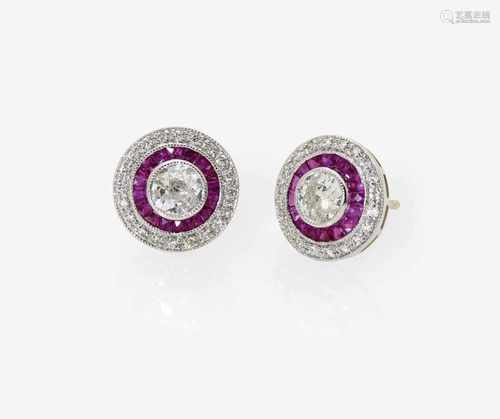 A Pair of Ruby and Diamond Earrings