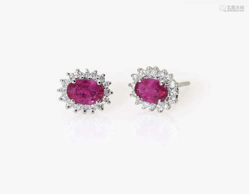 A Pair of Ruby and Diamond Ear Studs