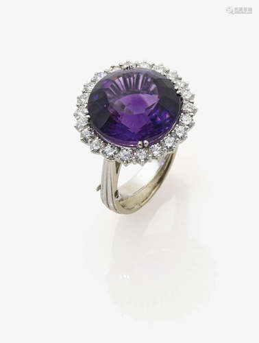 A Diamond and Amethyst Ring