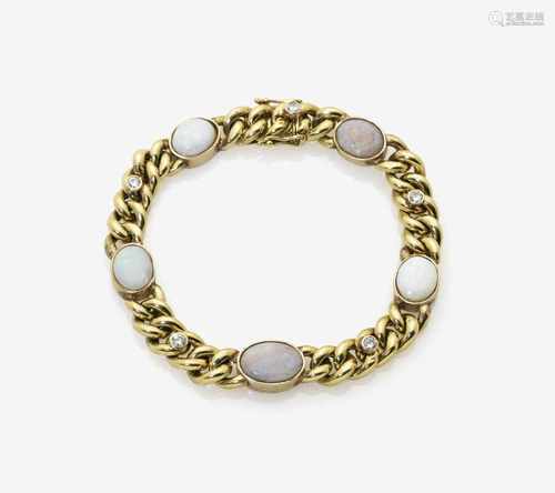 A Crystal Opal and Diamond Curb-Link Bracelet