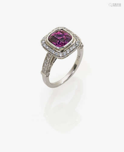 A Pink Sapphire and Diamond Cluster Ring