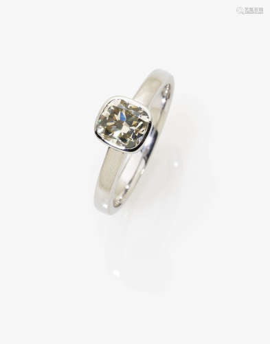 A Cushion Cut Diamond Solitaire Ring