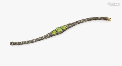 A Diamond and Peridot Gold-Link Bracelet