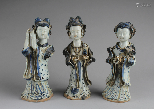 A Group of Three Yuan-Style Blue & White B…