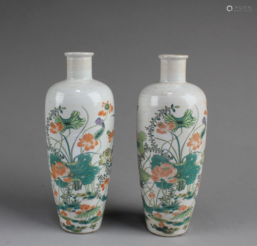 A Pair of Chinese Famille Verte Vases