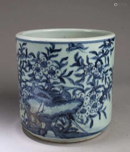 Chinese Blue & White Porcelain Brushpot