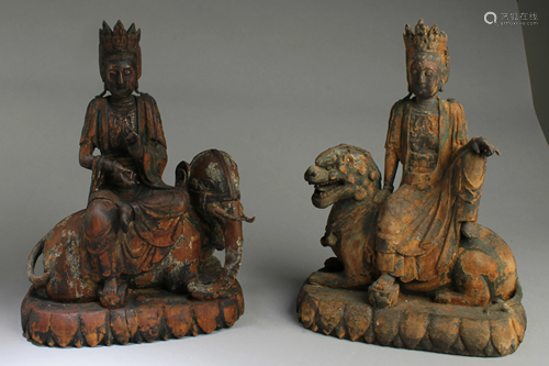 A Apir of Antique Chinese Carved Wooden …