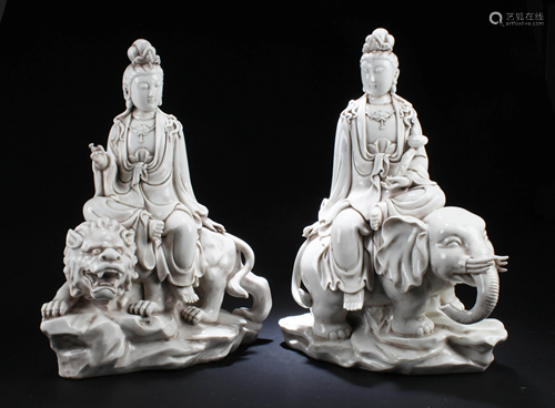 A Pair of Chinese Blanc De Chine Guanyin S…