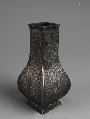 A Silver-Plate Square Vase