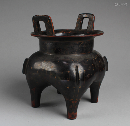 Chinese Bronze Round Censer with Twin H…