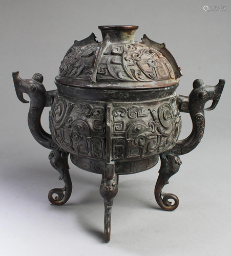 Chinese Bronze Censer with Cover