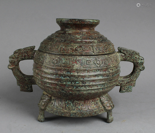 Chinese Bronze Round Container