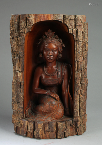 Chinese Hardwood Carved Maiden Statue