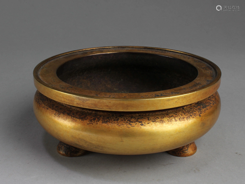 Chinese Gilt Bronze Tripod Censer