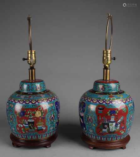 A Pair of Cloisonne Table Lamp Holders