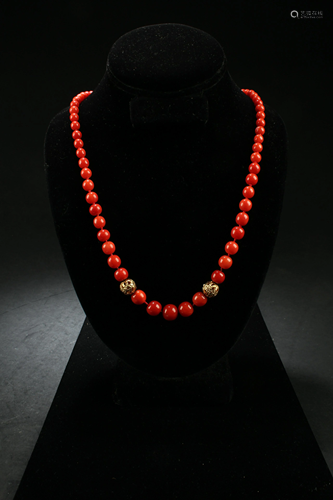 Chinese Natural Red Coral Bead Necklace, 73 …