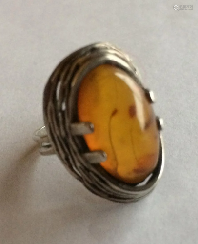 An Amber Silver Ring, #6.75