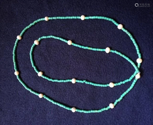 Turquoise & Pearl Necklace, length: 38.5â€