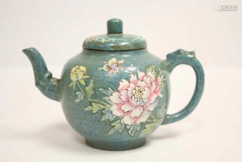 Chinese enamel on clay Yixing teapot, 5