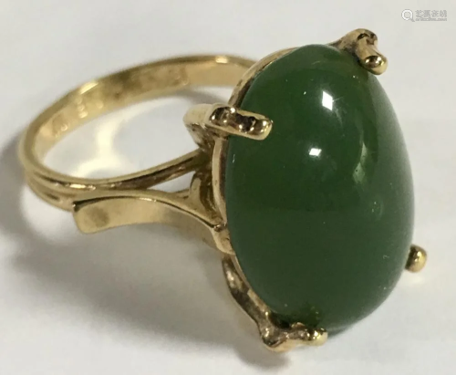 18k Gold Plate &Hetian Green Jade Ring