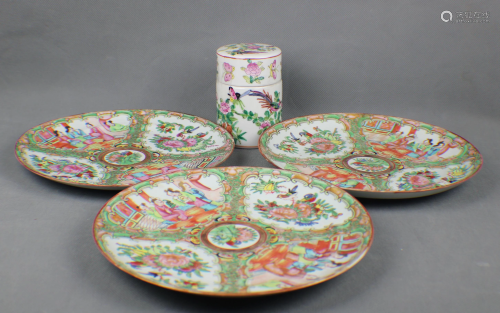 A Famille Rose Plates and Cigarette-box