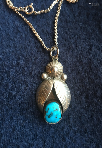 A Silver Turquoise Pendant w/ Necklace, PL,…