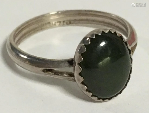 Sterling Silver Ring With Green Stone, Marked…