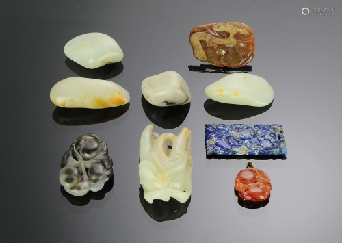 9 Chinese Stone & Jade Carvings, 18-19th Ce…